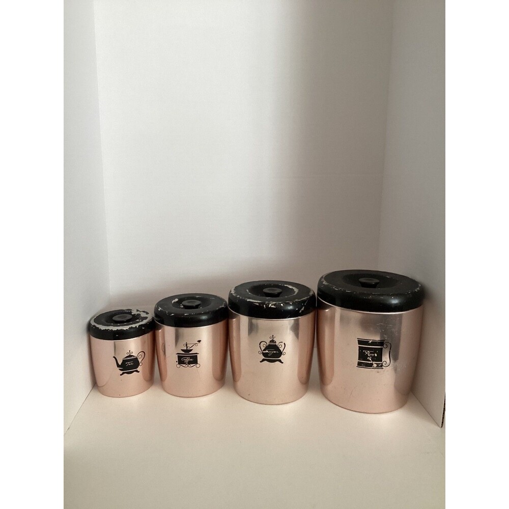 4 Vtg. West Bend Canister Set With Lids Aluminum Retro USA Made Copper Color
